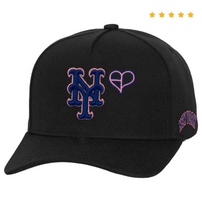 New York Mets Mitchell & Ness X Blackpink Pro Crown Snapback Hat - Black | Blackpink Merch Store Shop Official