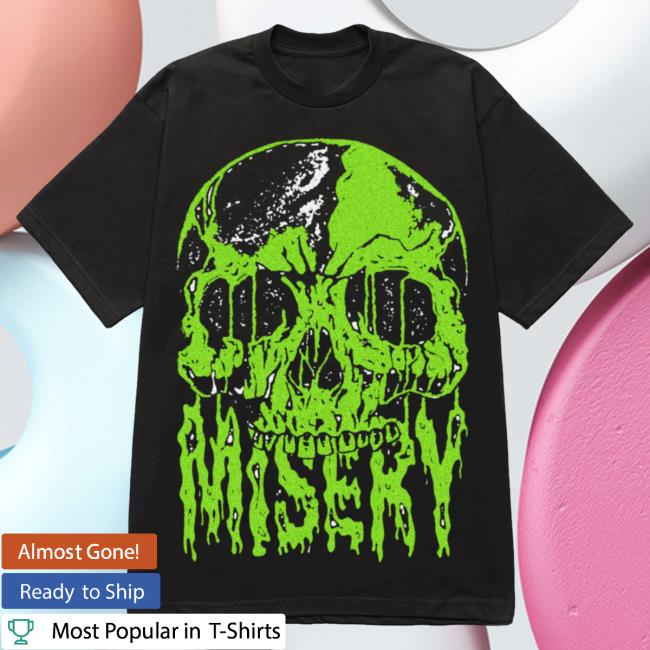 Official Misery Worldwide Skull Drip Graphic Print Black Green Tees