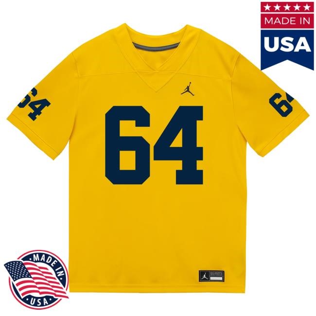 Michigan Wolverines #64 James Kavouklis Student Athlete Maize Football Jersey New Shirt The M Den Shop