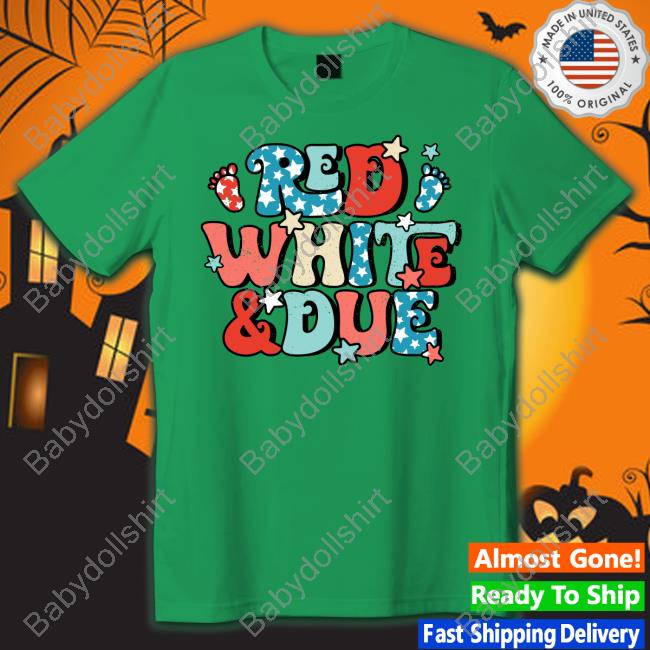 Red White And Due Pregnancy Announcement 4Th Of July Groovy T-Shirt