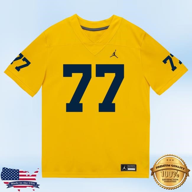 Michigan Wolverines #77 Blake Frazier Student Athlete Maize Football Jersey Tees The M Den Shop Official