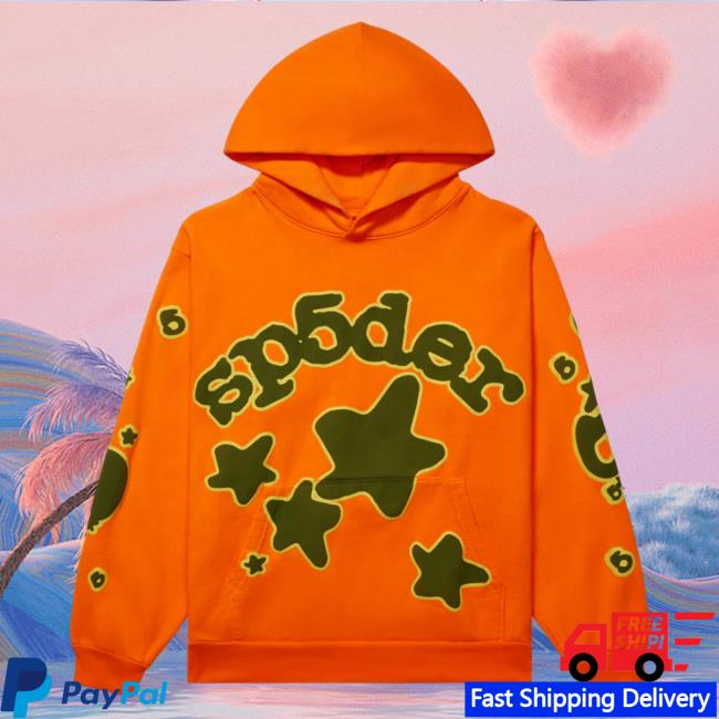 Official Sp5der Clothing Apparel Sp5der Orange Beluga Pull Over Hoodie Sp5der Merch Store Shop