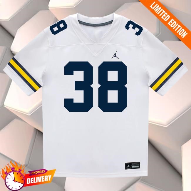 The M Den Michigan Wolverines #38 Bryce Wilcox Student Athlete White Football Jersey T Shirt