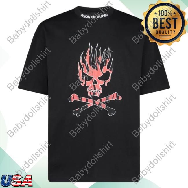 Official Vision Of Super Black Shirt With Red Skull Print