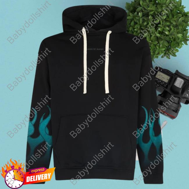 Official Vision Of Super Black Crewneck Sweatshirt With Green Gradient Flames