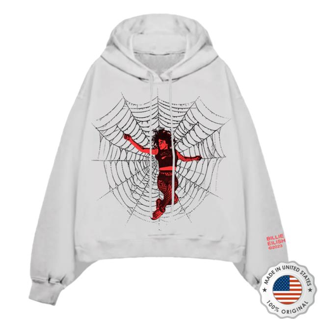 Official Interscope Records BillieEilish Merch Clothing Store Billie Eilish Spiderweb White Pullover Sweatshirt