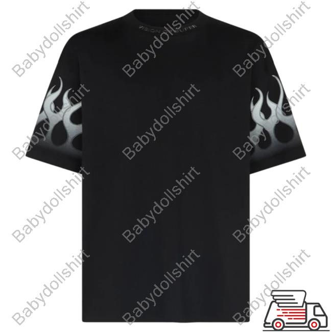 Official Vision Of Super Black Shirts With Grey Gradient Flames