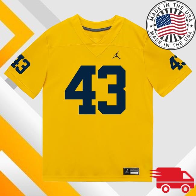 Michigan Wolverines #43 Zach Ludwig Student Athlete Maize Football Jersey T Shirt The M Den Shop