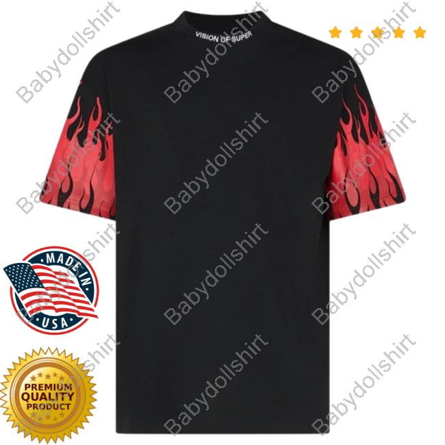 Official Vision Of Super Black Shirt 2023 With Reversed Red Flames On Sleeves