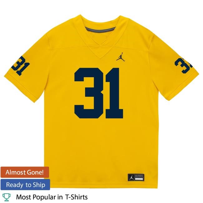 The M Den Michigan Wolverines #31 Nico Andrighetto Student Athlete Maize Football Jersey Top Shirt