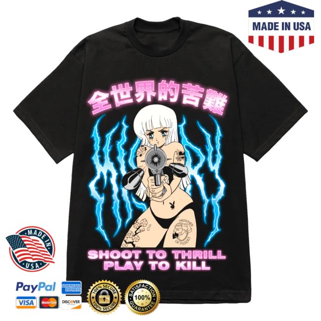 Official Misery Worldwide Misery Shoot To Thrill Play To Kill Graphic Print Black T-Shirts