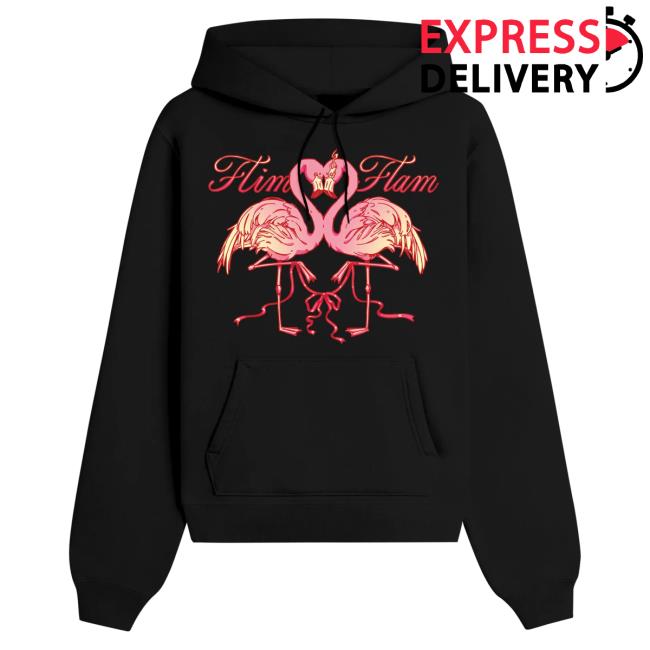 Official The Official Flim Flam Shop Merch Store – Flamingo Love Birds Popover Hoodie Black