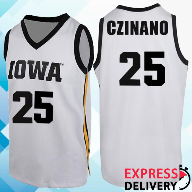 Official Iowa Hawkeyes Merch Store Iowa Hawkeyes Czinano #25 White Jersey Hot Shirt Iowa Hawkeyes Apparel Clothing Shop