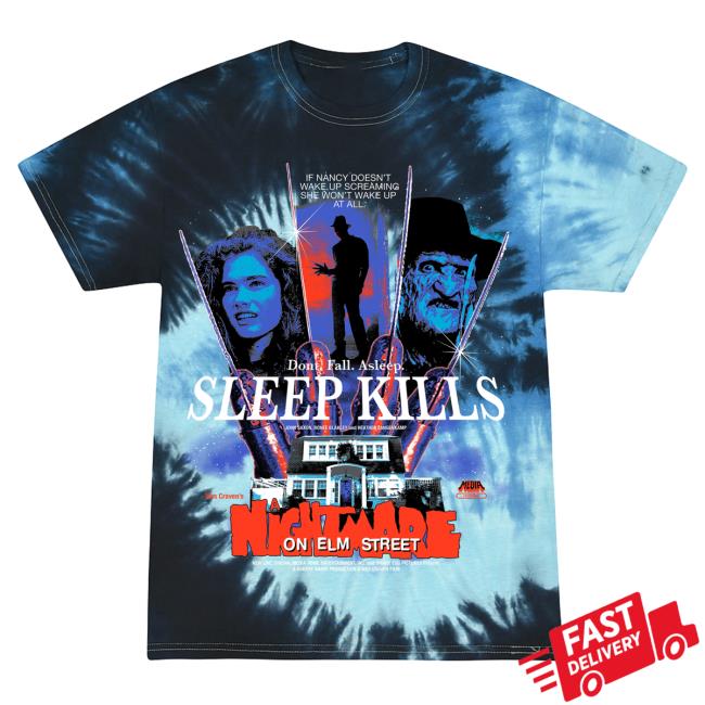 Official Studiohouse Designs Noes Sleep Kills Tie Dye T-Shirts Fresh Meat (Blue With Red Ink)