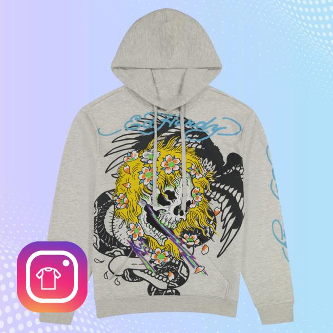 Official Ed Hardy Merch Store Yellow Hair Skull Heather Grey Hood EdHardy Apparel Clothing Shop