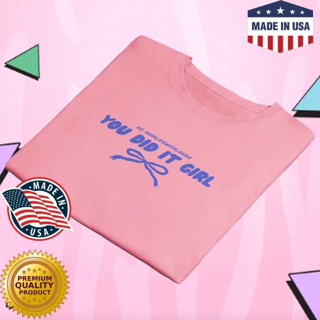 Official Momlifewithlaura You Did it Girl Bow Cropped Top Shirt - Blue/Pink