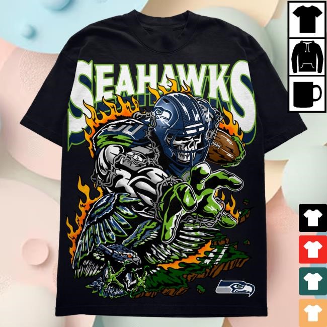 Official NFL FootBall NLF Seahawks Soar T-Shirt - Blue Gameday Look