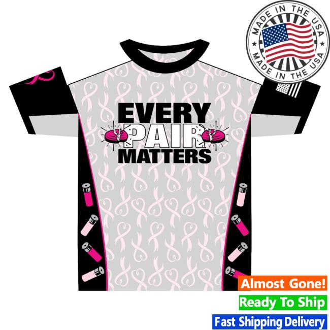 Official Clay Shootingg Every Pair Matters Sublimated T-Shirts – Breast Cancer Awareness T-Shirts Grey Crew Neck