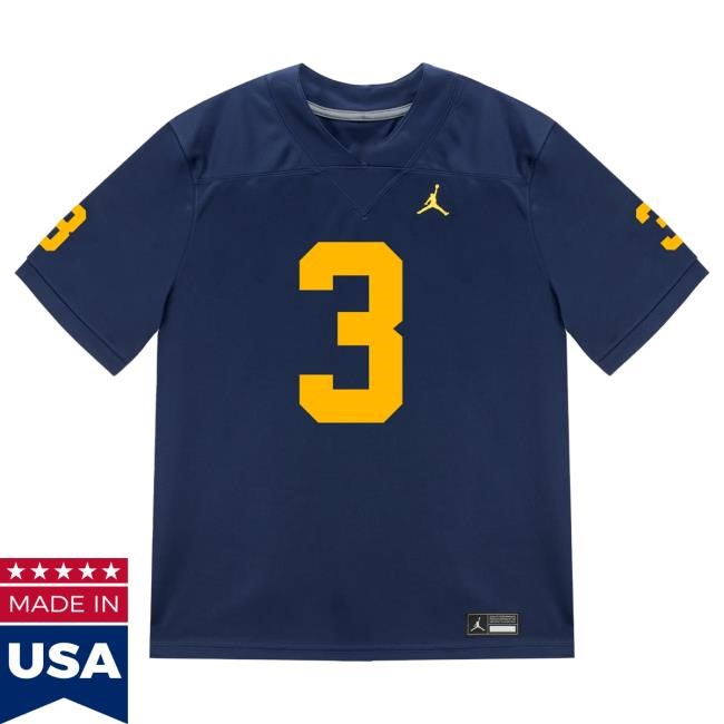 The M Den Michigan Wolverines #3 Jaden Mangham Student Athlete Blue Football Jersey Shirt