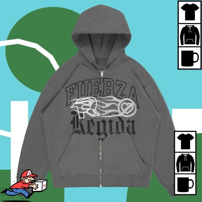 Official Fuerza Regida Merch Shop Fuerza Regida Coastal Outlaw - Zip Up Grey Popover Hoodie