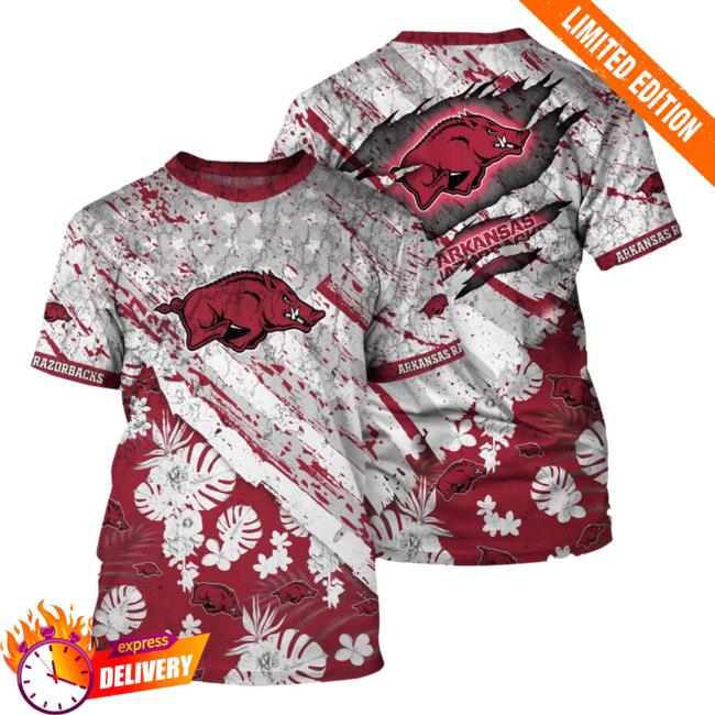 Official Arkansas Razorbacks Tropical Flower Style And Flag All Over Printed 3D Hooded Sweatshirt
